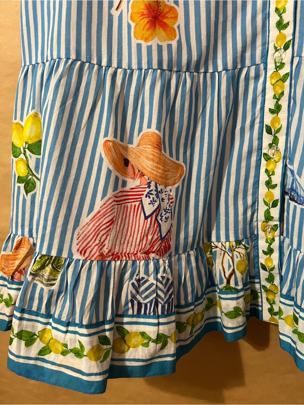 IslaPayal | Lisbon Mini Dress Martini Blue Stripe Lemons Button Front Size XL - Picture 8 of 12